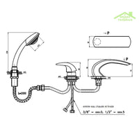 DUNAJ Miscelatore vasca a cascata 3 fori in ottone cromato