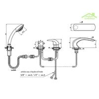 DUNAJ Miscelatore vasca a cascata a 4 fori con deviatore in ottone dorato
