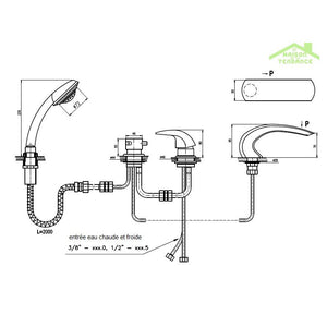 DUNAJ Miscelatore vasca a cascata a 4 fori con deviatore in ottone dorato