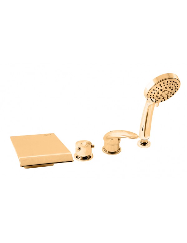 DONAU Miscelatore vasca a cascata a 4 fori con deviatore in ottone dorato