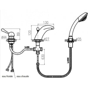 Miscelatore vasca con cascata alta LABE 3 fori in ottone