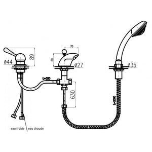 Miscelatore vasca con cascata LABE 3 fori in ottone