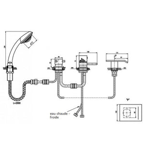 Miscelatore vasca con cascata termostatica 4 fori in ottone cromato