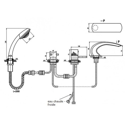 Miscelatore termostatico per vasca con cascata a 4 fori in ottone cromato