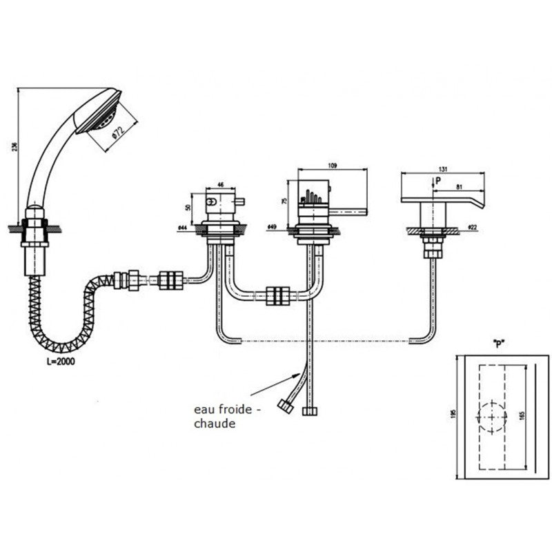 Miscelatore termostatico a cascata vasca di grandi dimensioni con 4 fori in ottone cromato
