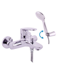 Miscelatore vasca a parete con deviatore e doccetta AMUR in ottone cromato