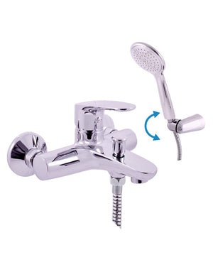 Miscelatore vasca a parete con deviatore e doccetta AMUR in ottone cromato