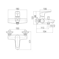 AMUR miscelatore vasca a parete con deviatore senza doccetta in ottone cromato
