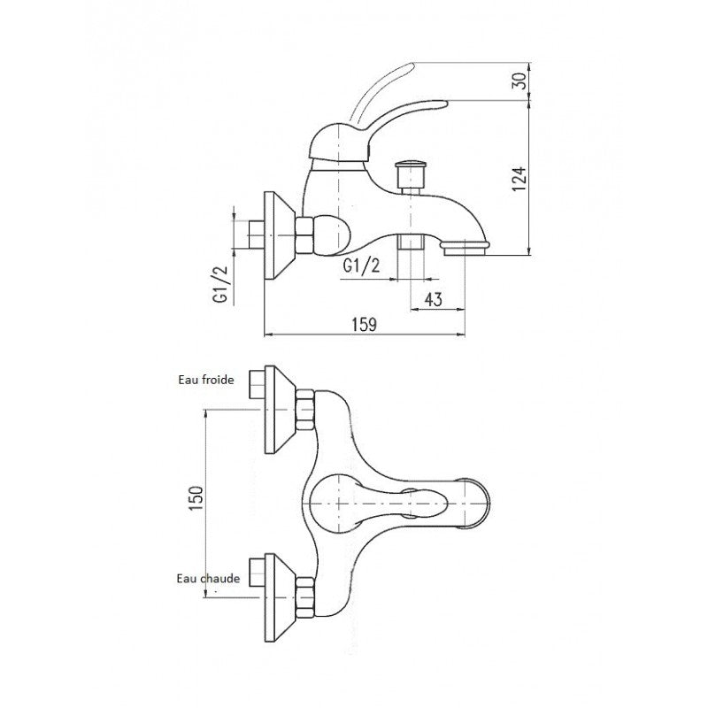 LABE miscelatore vasca a parete in ottone cromato bianco