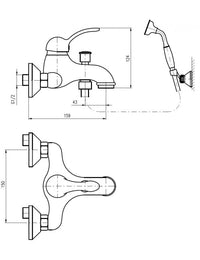 LABE miscelatore vasca a parete in ottone con supporto girevole doccetta
