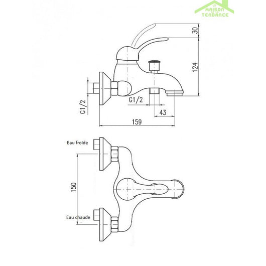 Miscelatore vasca a muro LABE ottone cromato