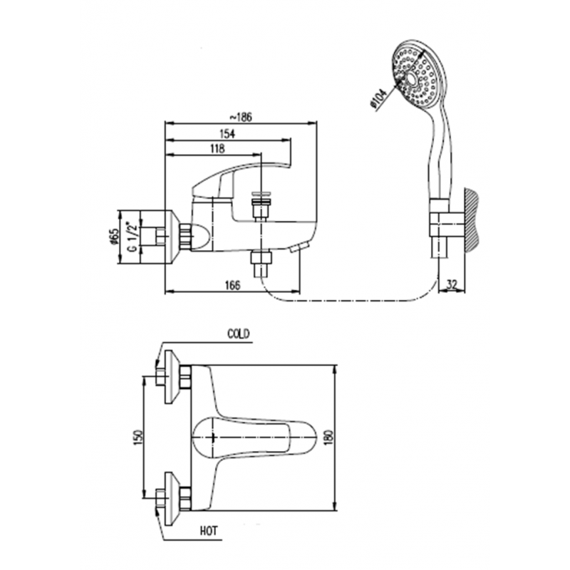 MISSISSIPI miscelatore vasca a parete in ottone cromato con doccetta