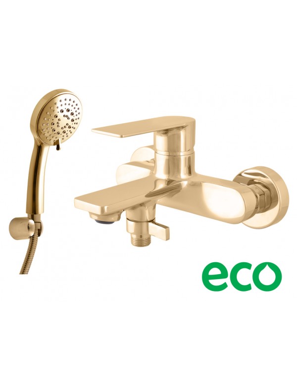 Miscelatore vasca NIL a parete in ottone dorato con doccetta