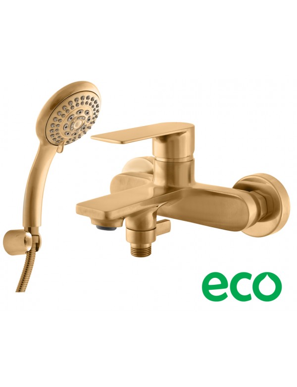 Miscelatore vasca a parete NIL in ottone placcato oro spazzolato con doccetta