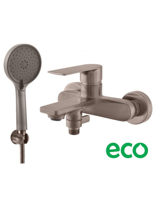 Miscelatore vasca a parete NIL in ottone grigio metallo spazzolato con doccetta