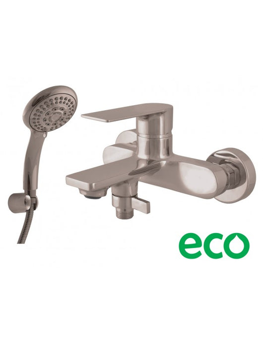 Miscelatore vasca a parete NIL in ottone grigio metallo lucido con doccetta