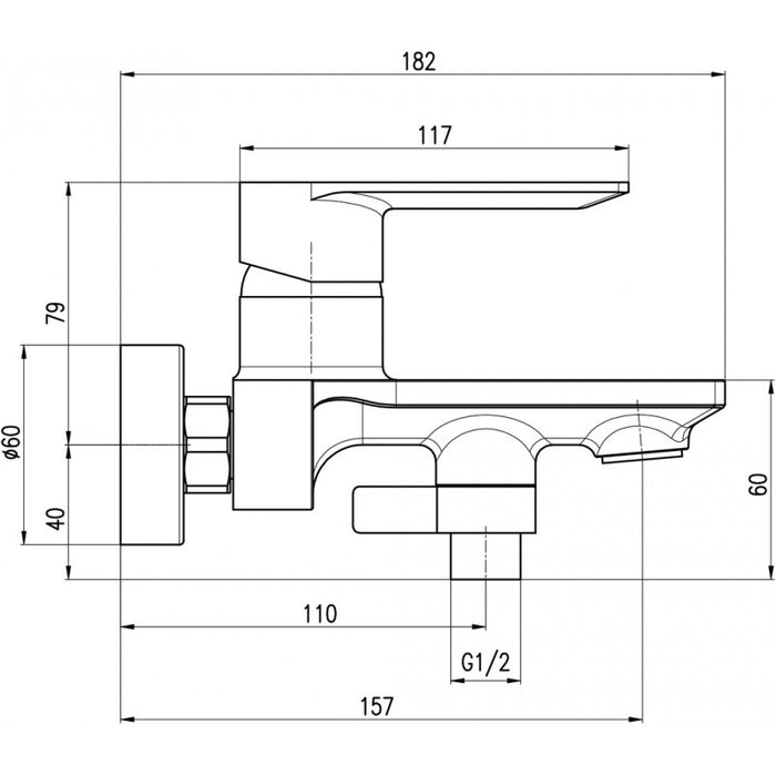 Miscelatore vasca a parete NIL in ottone grigio metallo lucido con doccetta
