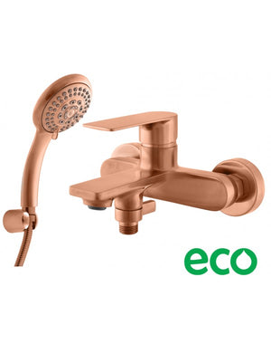 Miscelatore vasca a parete NIL in ottone oro rosa spazzolato con doccetta