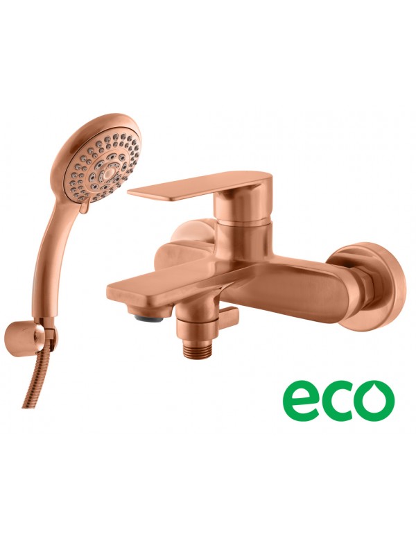 Miscelatore vasca a parete NIL in ottone oro rosa spazzolato con doccetta