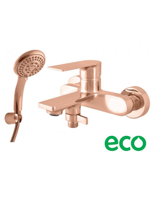 Miscelatore vasca a parete NIL in ottone oro rosa lucido con doccetta