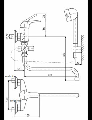 SAZAVA miscelatore vasca a parete con bocca lunga in ottone cromato