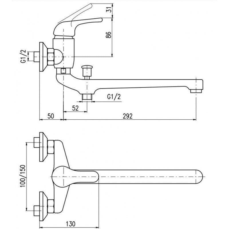 SAZAVA miscelatore vasca a parete in ottone cromato con bocca lunga