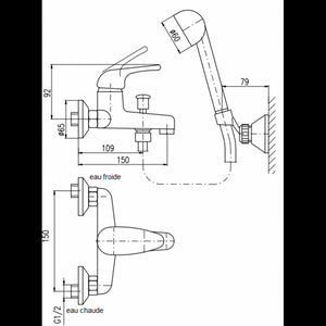 SAZAVA miscelatore vasca a parete in ottone cromato con doccetta