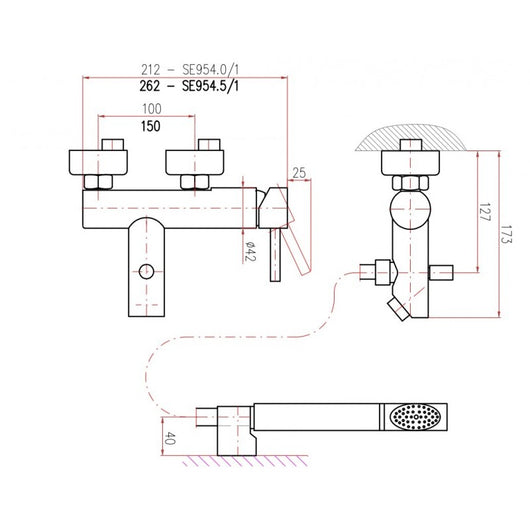 SEINA miscelatore vasca a parete in ottone cromato
