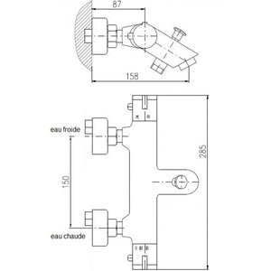 Miscelatore termostatico a parete per vasca in ottone cromato