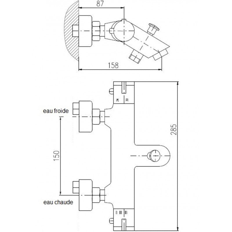 Miscelatore termostatico a parete per vasca in ottone spazzolato dorato