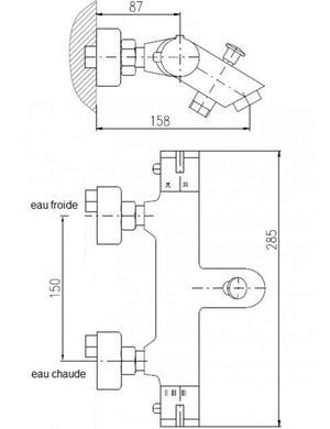 Miscelatore termostatico a parete per vasca in ottone nero opaco