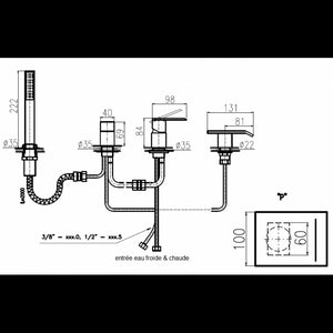 Miscelatore vasca ROYAL con cascata a 4 fori decorato con pietra di ottone placcato oro