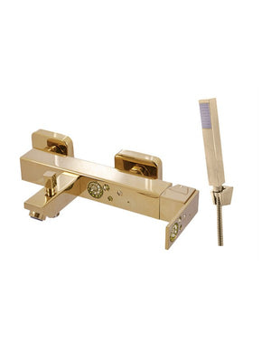 Miscelatore vasca ROYAL in pietra con doccetta in ottone dorato