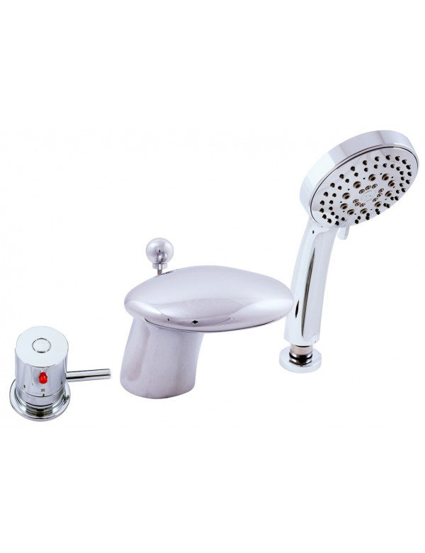 Miscelatore termostatico vasca a 3 fori con cascata in ottone cromato