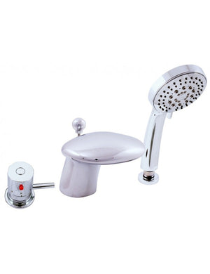 Miscelatore termostatico vasca a 3 fori con cascata in ottone cromato