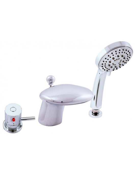Miscelatore termostatico vasca a 3 fori con cascata in ottone cromato