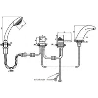 Miscelatore termostatico vasca a 4 fori con cascata in ottone cromato