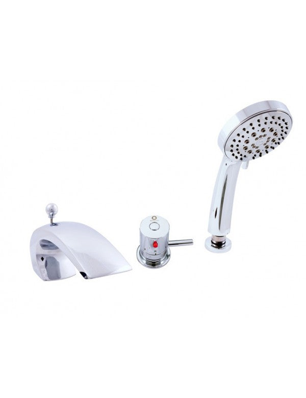 Miscelatore termostatico per vasca con cascata a 3 fori in ottone cromato