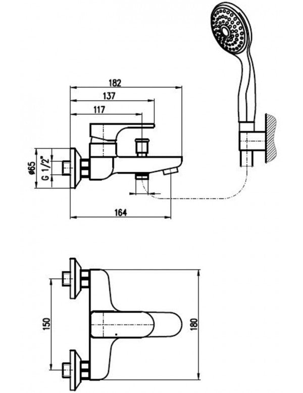 YUKON Miscelatore Vasca con Doccetta in Ottone Cromato