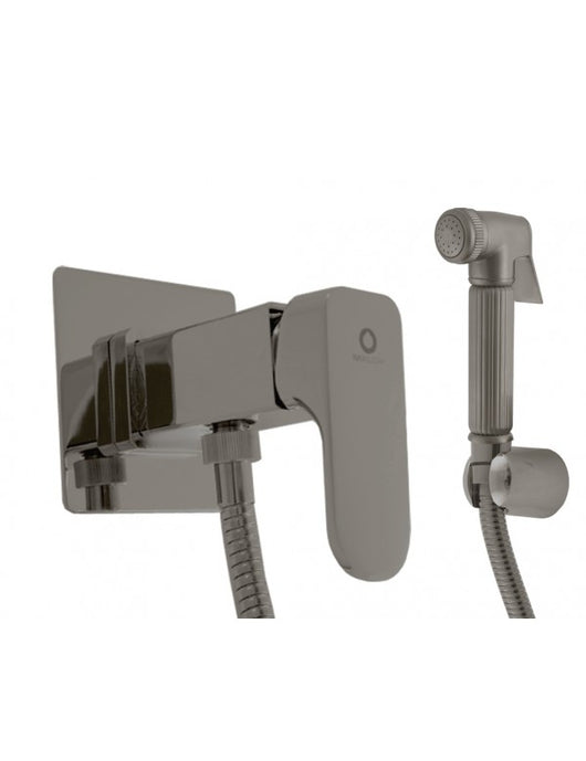 YUKON Miscelatore Bidet a Piantana Fissa con Doccetta in Metallo Spazzolato Ottone Grigio