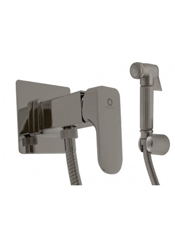 YUKON Miscelatore Bidet a Piantana Fissa con Doccetta in Metallo Spazzolato Ottone Grigio