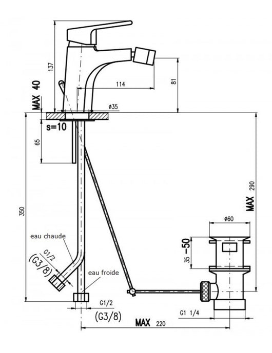 Miscelatore bidet COLORADO in ottone nero con sifone