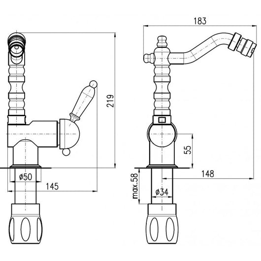 LABE Miscelatore bidet freestanding in ottone con manico in ceramica