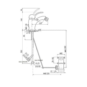 LABE miscelatore bidet con sifone in ottone placcato oro nero opaco