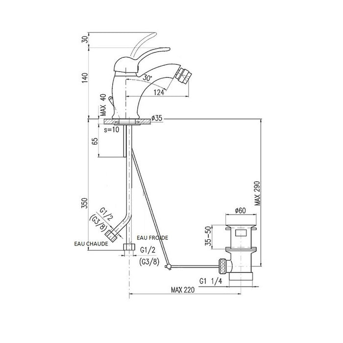 LABE miscelatore bidet con sifone in ottone placcato oro nero opaco