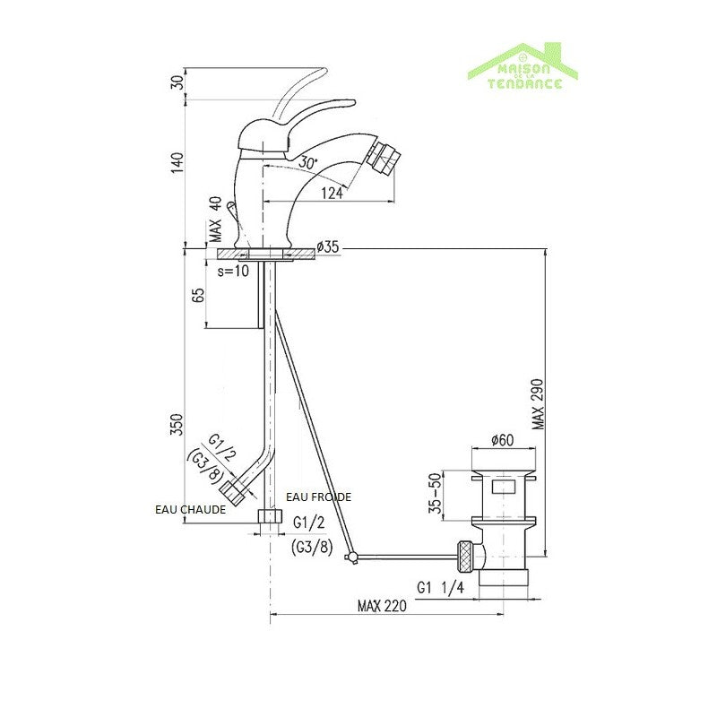 LABE miscelatore bidet con sifone in ottone dorato