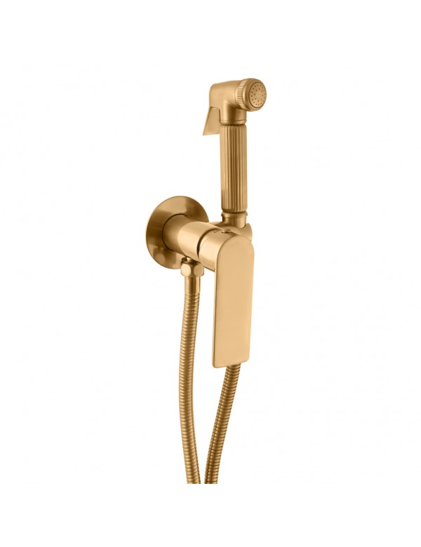 Miscelatore bidet a parete NIL in ottone placcato oro spazzolato con battuta doccetta