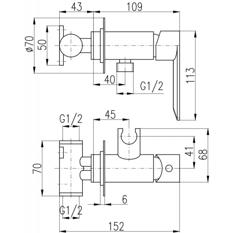 Miscelatore bidet NIL a parete in ottone oro rosa lucido con battuta doccetta