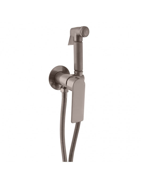 NIL miscelatore bidet a parete in ottone grigio metallo spazzolato con battuta doccetta
