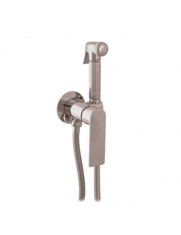 Miscelatore bidet NIL a parete in metallo lucido ottone grigio con fermo sulla doccetta